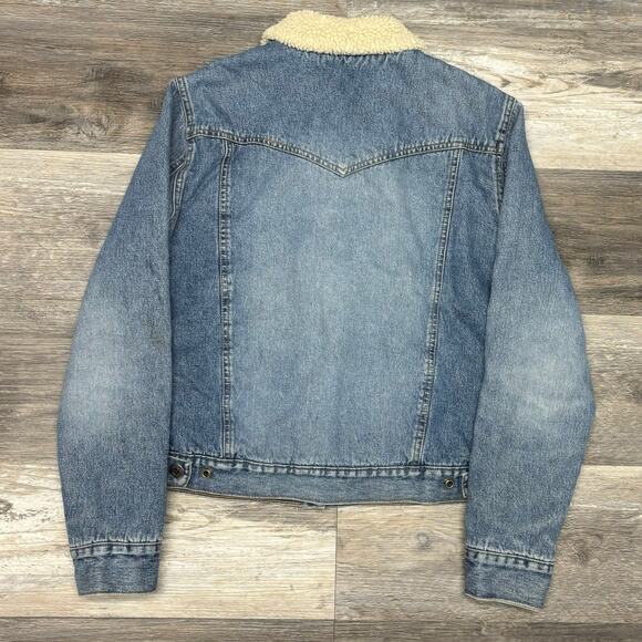 Vintage Y2K Aeropostale Womens‎ M Sherpa Collar Denim Blue Jean Trucker Jacket - Picture 2 of 8